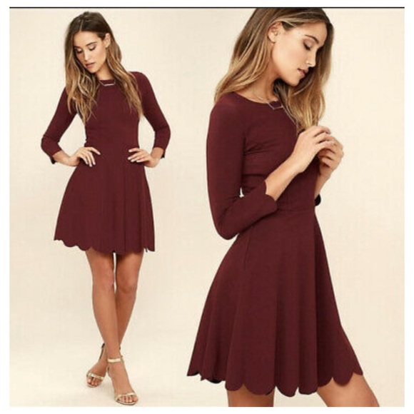 Lulu’s Cumulonimbus Clouds Burgundy Red Scallop Dress Sz M - Picture 1 of 10